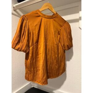 ANTHROPOLOGIE Mock-Neck Puff-Sleeve Blouse Sz XXS